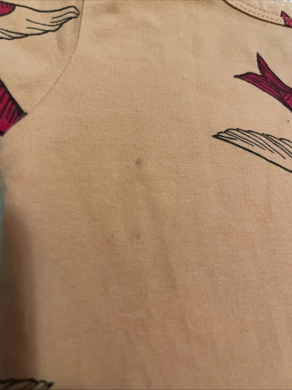 Mini Rodini Peach Bodysuit with Red Bird Print